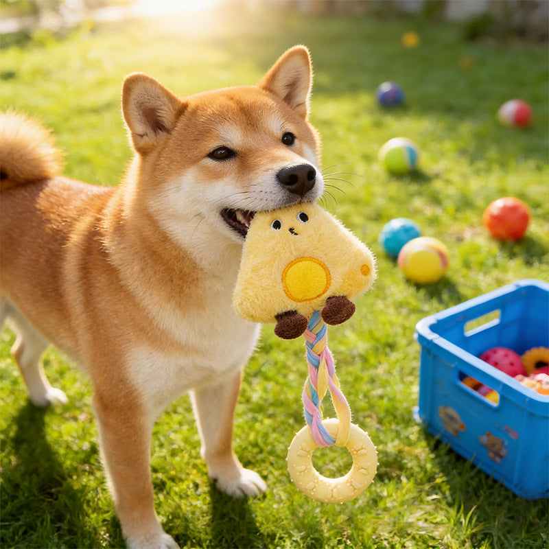 Plush Chick Rope Ring Dog Toy for Chewing & Tug Play