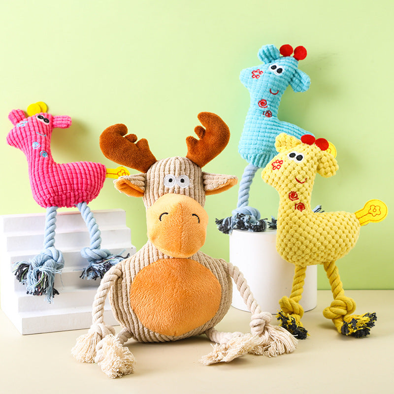 Plush Rope Animal Dog Toy for Chewing, Tugging & Cuddling