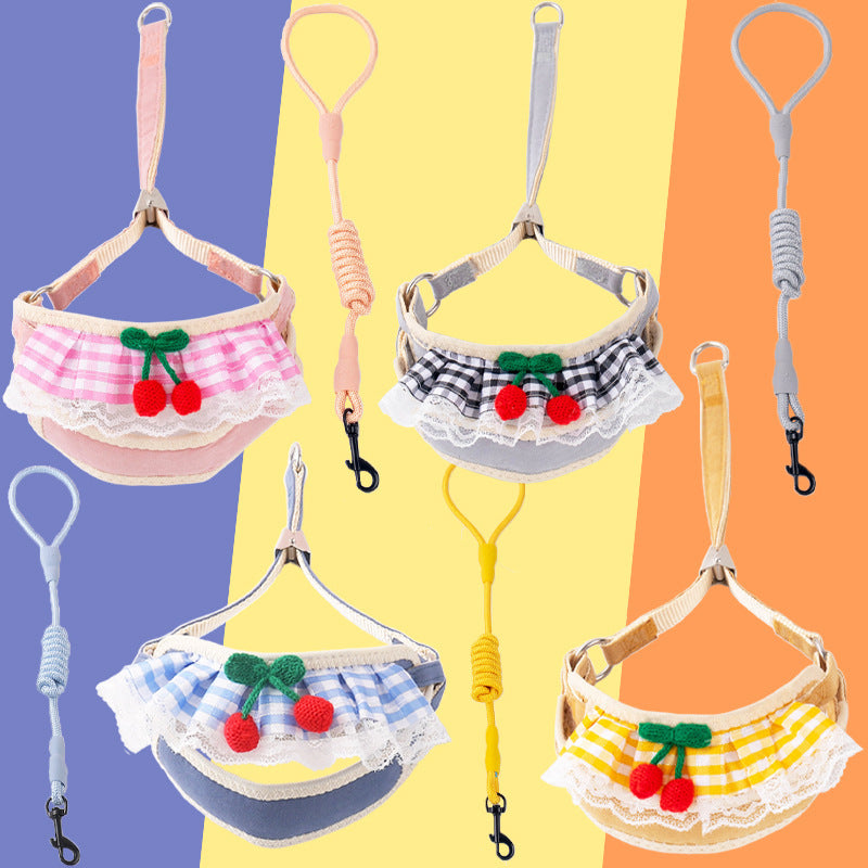Gingham Lace Pet Bib Collar with Strawberry Charm Details