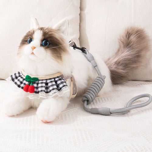Gingham Lace Pet Bib Collar with Strawberry Charm Details