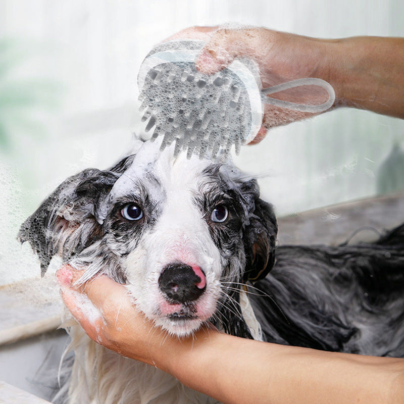 Handheld Silicone Pet Bath & Massage Brush with Grip Strap
