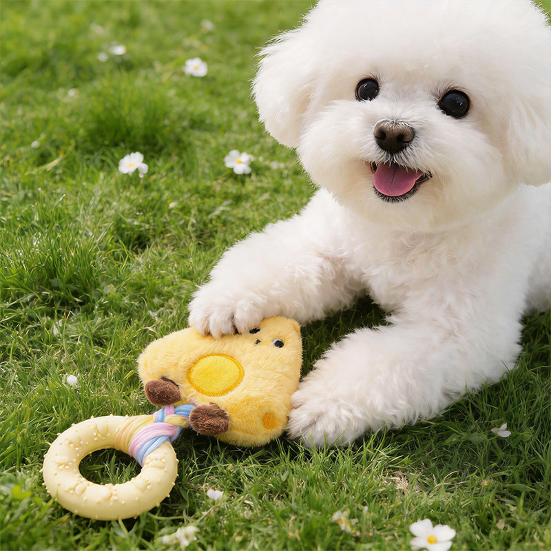 Plush Chick Rope Ring Dog Toy for Chewing & Tug Play